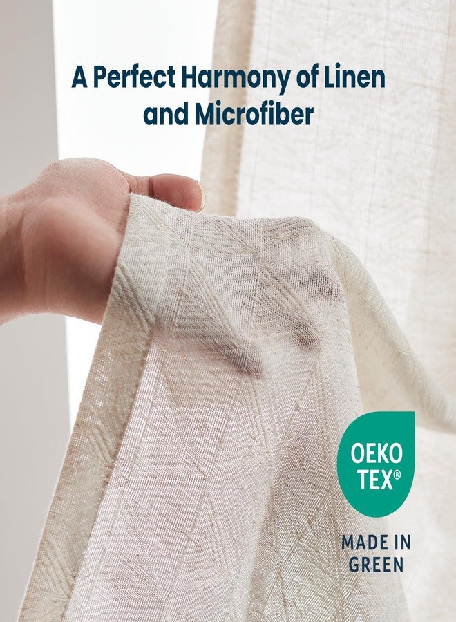 SLEEP ZONE Linen Jacquard Sheer Curtain, Triangle Textured Light Filtering Window Curtain Panels for Living Room Bedroom, 52" × 95" Beige - Image 3